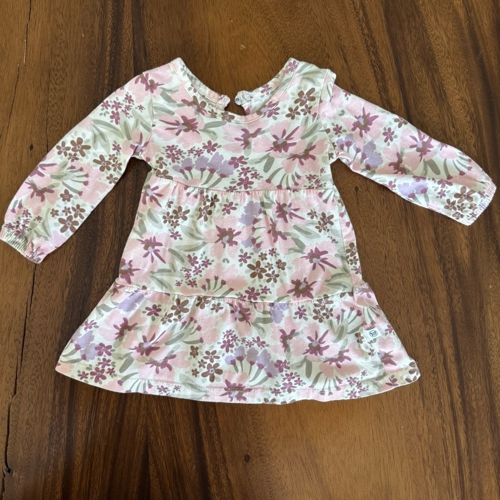 Honest Baby Floral Pink, Purple Green Baby Tunic Dress Organic Cotton Size 3-6M